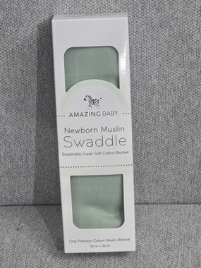 NIB Amazing Baby Newborn Muslin Swaddle - Sage Green